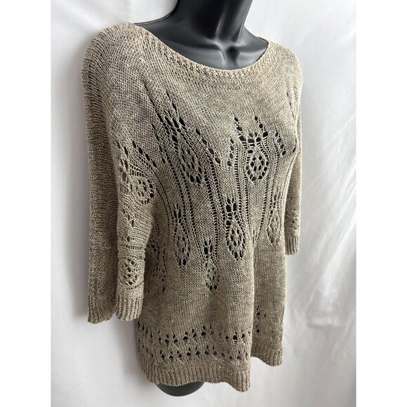 Max Studio Brown Summer Sweater Linen Blend Lagenlook Size XS Classic Knit Basic - Picture 4 of 8